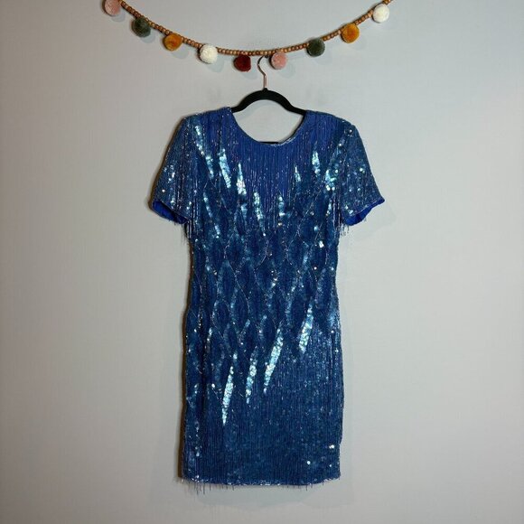 Vintage Dresses & Skirts - Vintage blue beaded sequin embellished dress
